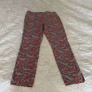 Veronica Beard Linen Pants Paisley Print Skinny Crop Honolulu Size 2 Preppy